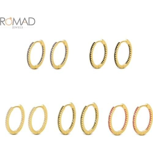 ROMAD 15mm Pendientes Plata 925 Sterling Silver Hoop Earring Round Circel Rainbow Color Zircon Earrings Jewelry Boucle D’oreille