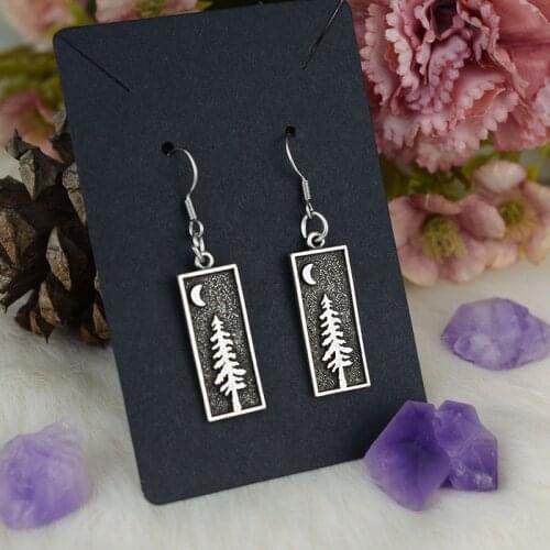 Moon and Pine Tree Earring Dainty Evergreen Tree Earring Woodland Earring