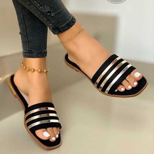 Women Slippers Eva Women Couple Flip Flops Soft Black And White Stripes Casual Summer Chaussures Femme Beach Shoes