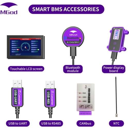 Smart BMS accessory bluetooth USB to UART RS485 cable CANbus Power board Touch LCD screen