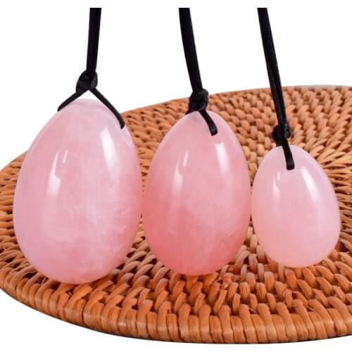 Drill Natural Rose Quartz 3 Pcs Yoni Egg Mineral Stone Healing Massage Vagina Ball Jade Kegel Exercise Tool Pelvic Floor Muscle