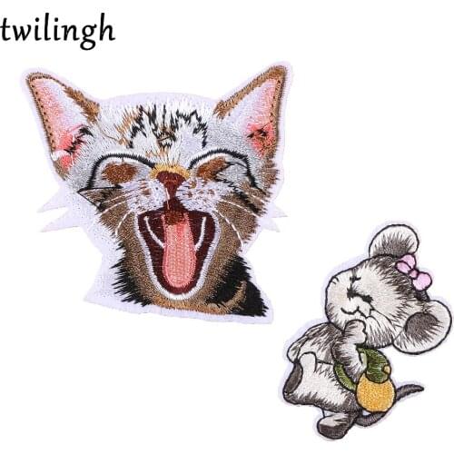 Twilingh Cartoon Patches Sewing Accessories Cat and Mouse Embroidered Patch For Clothing