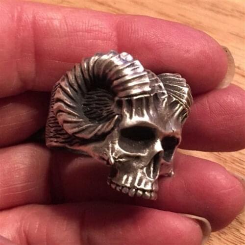 Unique Punk Gothic Satanic Demon Sorath Skull Ring for Men Personality Vintage Fashion Domineering Goat Ring Statement Jewelry