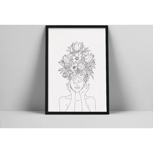 Plant Head Woman Art Print | Woman With Plants on Head Poster | Flower Woman Wall Art | Woman With Flot | Minimalist Woman LCol