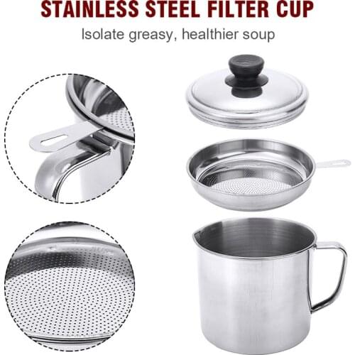 1.8L Large Stainless Steel Oil Filter Pot Grease Strainer Oil Storage Can Pot Lid Kitchen Reuse Oil Storage Container Gadget