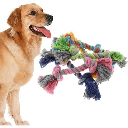 1pc Pet Dog Toy Double Knot Cotton Rope Braided Bone Shape Puppy Chew Toy Cleaning Tooth 18cm color random