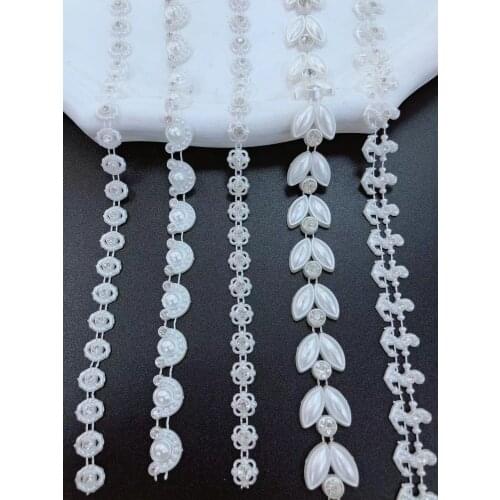 1 yard Rhinestone Chain Pearl Crystal Chain Sew On Trims Wedding Dress Costume Applique