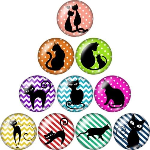 New Animals Black Cats 10pcs mixed 12mm/16mm/18mm/25mm Round photo glass cabochon demo flat back Making findings ZB0556