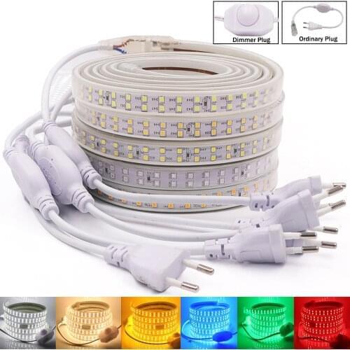 220V LED Strip Light SMD2835 Flexible LED Tape 120 180 276Leds/m Double Row Three Row Waterproof Ribbon Rope EU Plug for Decor