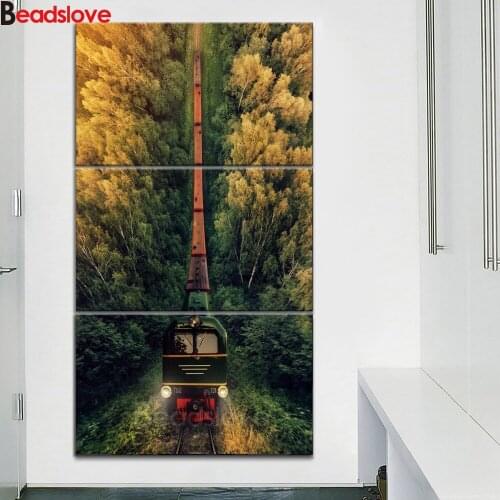3 pcs Trains Travel Amazing Landscapes Places Diamond Embroidery sale mosaic,5d diamond painting cross stitch Triptych icon