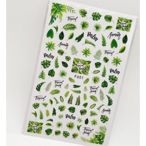 3D Nail Sticker Green Leaf Grass Slider Nails Art Decoration Wraps Decals Design Adhesive Manicure Tips Stickers Pegatina