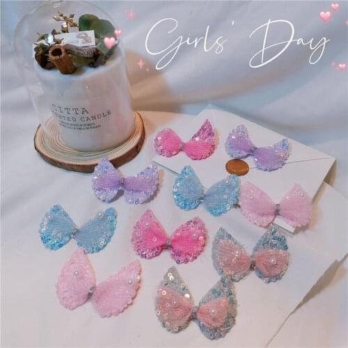 5*6cm 15pcs/lot DIY nWings gauze pearl bow tie small bow Appliques Ribbon Bowknot Hair Clips DIY Wedding Decoration