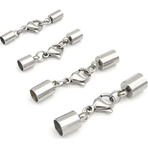 5 Sets Stainless Steel End Caps with Lobster Clasps Jump Rings Connectors Fit Round Bracelets Leather Cord Jewelry Making