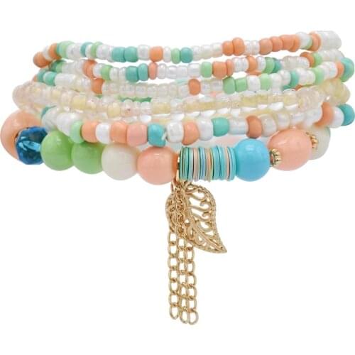 6Pcs/Lot Bohemia Vintage beaded Bracelets браслет для женщин Charm Hand Natural Stone Beads Tassel Pendents Bracelets Indian Jew