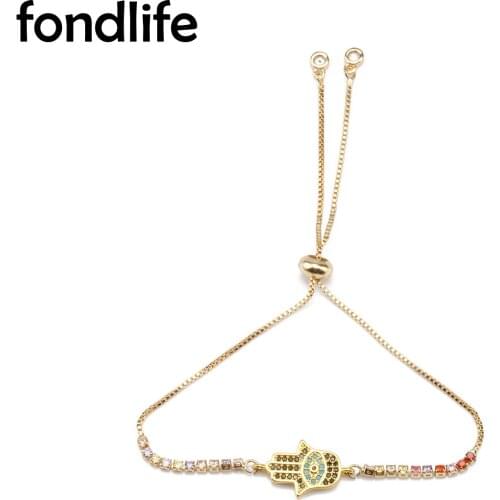 AAA Shiny Cubic Zirconia Crystal Hamsa Hand Evil Eye Lucky Charm Bracelet Women Red Cord Gold-plated Chain Adjustable Jewelry