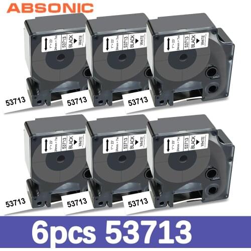 Absonic 6PK 53713 Black on White Compatible Dymo D1 24mm Label Tape for DYMO Label Maker LabelManager 450D LabelWriter 450 Duo