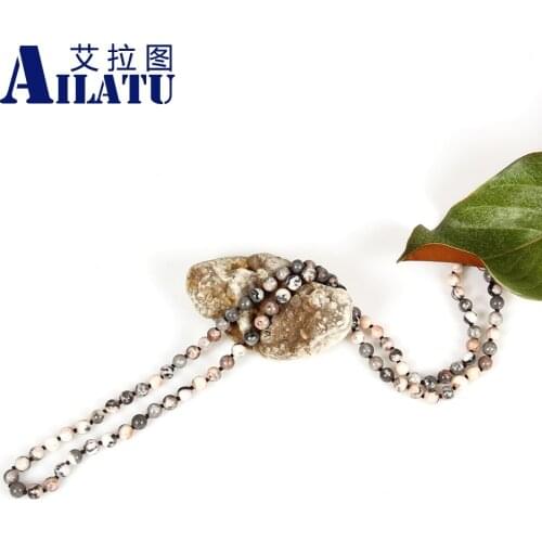 Ailatu Women and Ladies Gift Jewelry Natural 8mm Pink Zebra Stone Beads Fashion Necklace Healing Balance Prayer Male