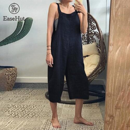 EaseHut Vintage Casual Summer Overalls for Women Sleeveless Wide Legs Rompers Womens Jumpsuit Casual Plus Size Jumpsuits