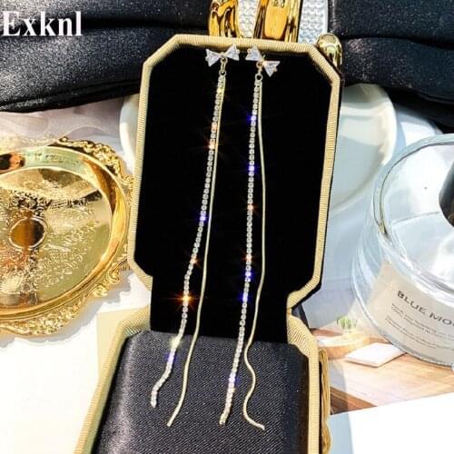 Exknl Big Tassel Drop Earrings Women Fashion Christmas Earring Female Bownot Rhinestone Wedding Earrings for Women Jewelry 2020