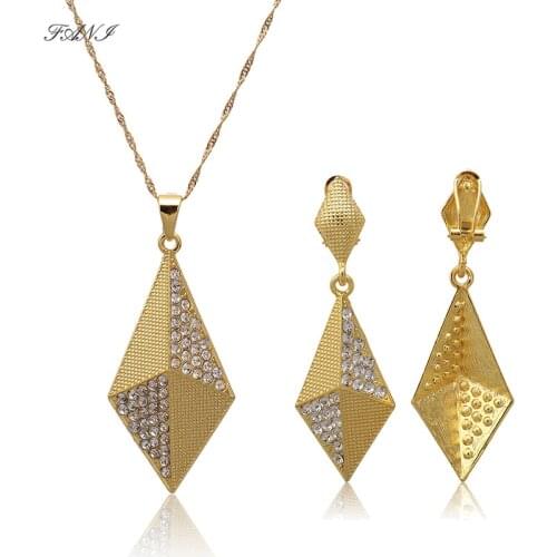 Fani Fashion Dubai Gold Color Women Jewelry Sets 2021 Brand Necklace Earrings Pendant For Party Wedding Daily Wear Gift Jewelry