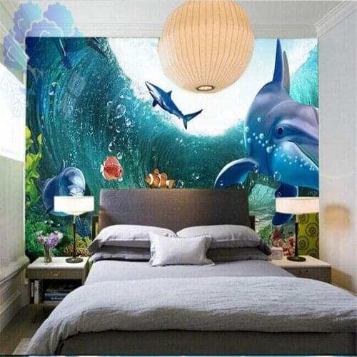 Custom mural 3D stereo personality large mural childrens room living room aquarium underwater world wallpaper mural