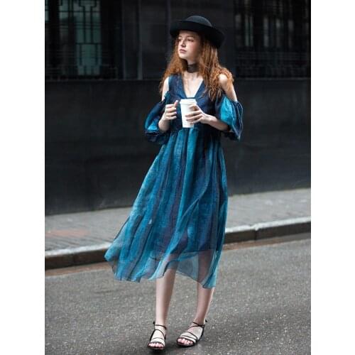 French Silk Dress Women 2021 New Summer Heavy Industry Silk Lantern Sleeve Long Skirt Temperament Skirt