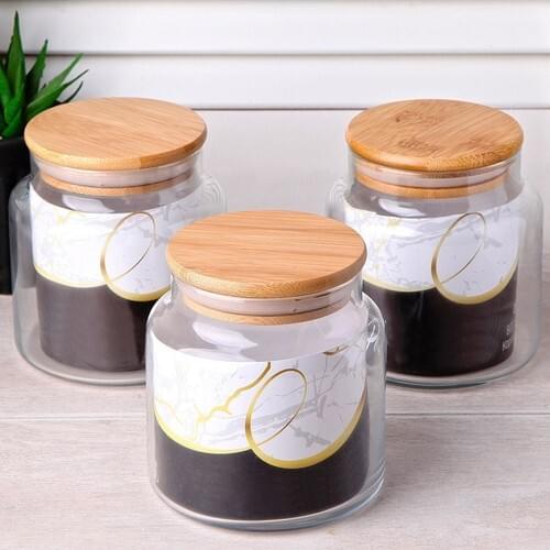 Mama Camilla Triple Set 1350Ml Borosilicate Glass Jar Heat Resistant With Bamboo Lid