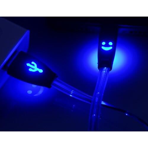 Micro USB Cable Smiling Face Glowing LED light Fast Charge USB Data Cable For Samsung iPhone Mobile Phone USB Charging Cables