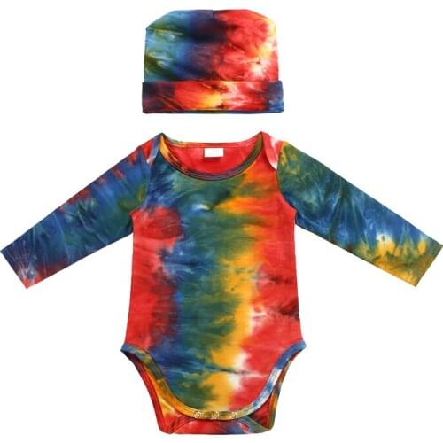 Kaiya Angel Print Rainbow Newborn Baby Winter Clothes Boy Girl Outfit Set Pullover Covered Button Rompers +Round Cute Hat Set