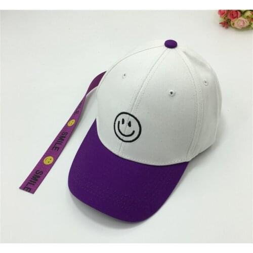 Adult Baseball Caps Spring Summer Smiley Face Embroidery Long Ribbon Color Matching Hip-Hop Caps Male Female Sunshade Caps