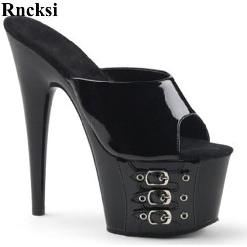 Rncksi Classic Black Women Platform Open Toe Shoes 17cm High-Heeled Shoes Sexy Girl Night Club Pole Dance Party Slippers