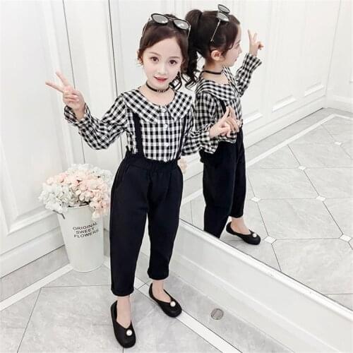 Teen Girls Jumpsuit For Children and plaid shirt Overalls 2020 spring Kids Casual For Girls Clothing 6 7 8 10 12 Year