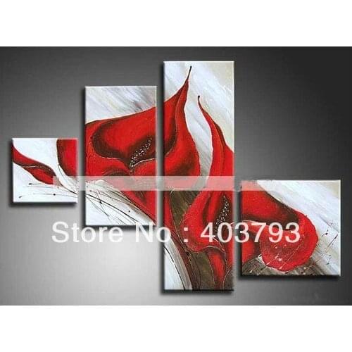 Beautiful Modern abstract red lily Flowers on Canvas decorative Oil Painting for home decoration Free shipping