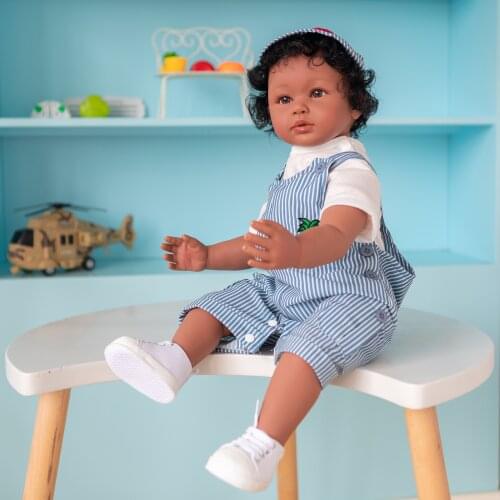 NPK 60CM Reborn Toddler in Dark Tan Skin Soft Body Rooted hair Doll Lifelike Soft Touch Cuddly Baby Doll