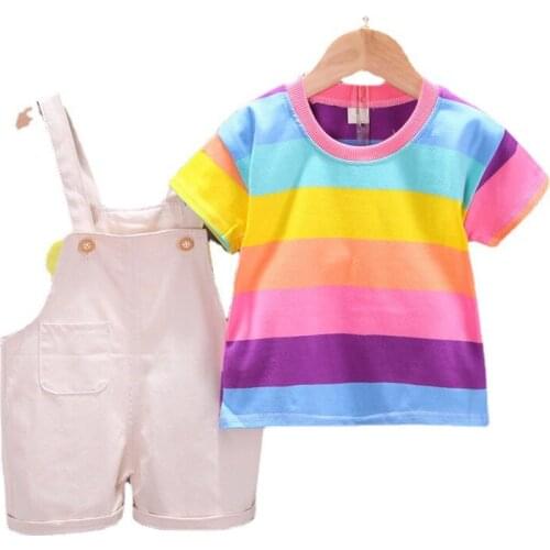 Boys' Summer Short Sleeve T Shirt Suspender Suit Childrens Fashion Babys Clothes for Girls 0-4 Ages 2 Years
