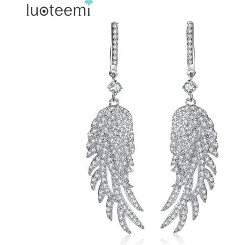 LUOTEEMI 2017 New Fashion Luxury Cubic Zirconia With Feather Statement Earrings For Women Brincos Wedding Jewelry Accessories