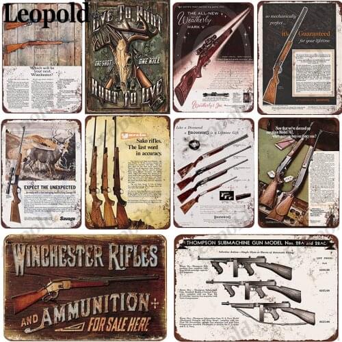 Metal Tin Plate Gun Retro Poster Long Handle Gun Brand Plate Letter Wall Stickers Bar Cafe Ktv Home Wall Decoration 20X30Cm