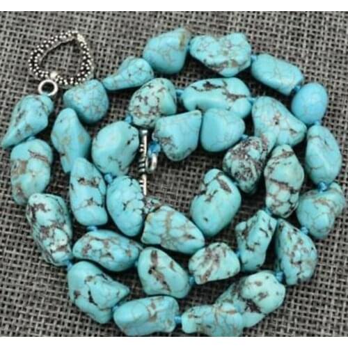 Fashion jewelry Free Shipping Fashion 10-12mm Green Turquoise Gemstone Necklace Tibetan Silver