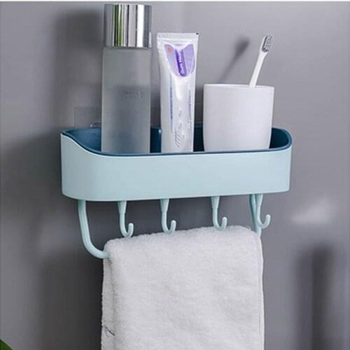 Punch-Free Wall Mount Hanging Shelf Double Layer Shower Rack with Toewl Hook Kitchen Bathroom Accessories HY