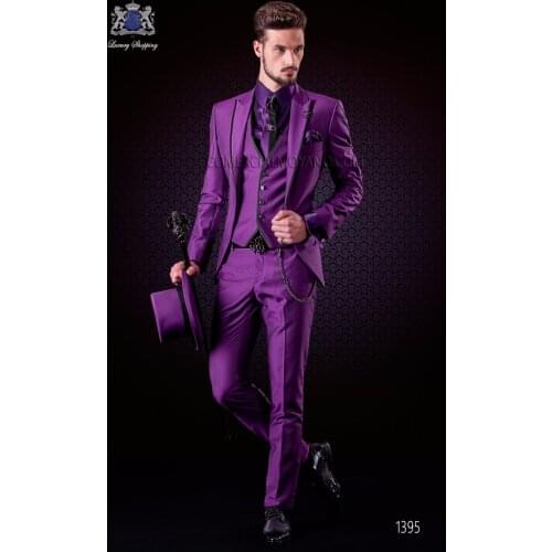 Latest Coat Pant Designs Italian Purple Tuxedo Jacket Slim Fit Men Suit 3 Piece Blazers Custom Groom Prom Suits Terno Masuclino