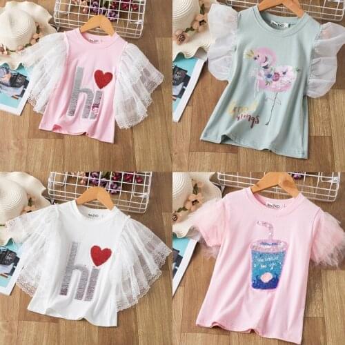 Baby Girl Clothes Unicorn T shirt Mesh Summer Todder Cotton T-shirt Childrens PatternClothing Kids Tops Short Tees for 3 to 8T