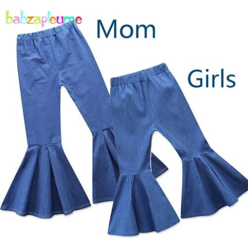 Mom And Baby Little Girls Matching Clothes Mother Daughter Trousers Denim Jeans Bell Bottoms Family Clothing Outfits BC1746-1