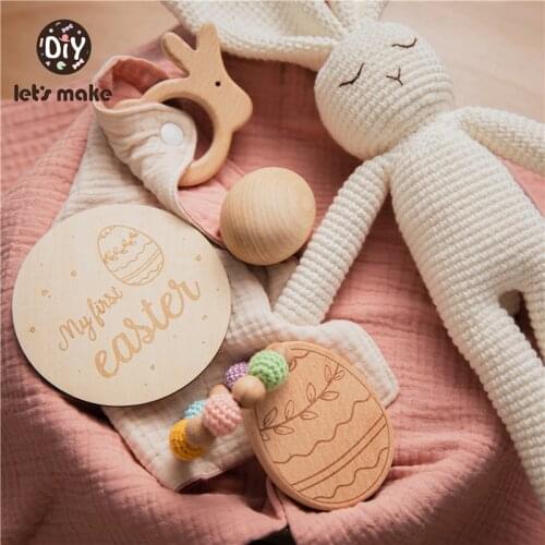 Lets make Montessori Easter Egg Wooden Rattle Bibs Milestone Painted Doodle Easter DIY Set for Baby Gift Create Education Toy