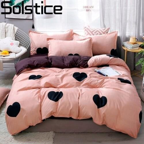 Solstice Luxury Pink Black Love Comforter Bedding Sets Queen Size Bed Linen Bedclothes Pillowcase Printing Bed Sheet Duvet Cover