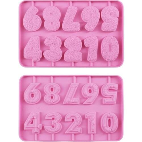 DIY 0-9 Number Silicone Mold Rose Candle Birthday Cake Lollipop Biscuit Chocolate Mold Heat Resistant Number Shape Silicone Mold