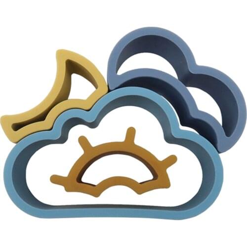 4PCS Silicone Stacking Building Block Stacker Creative Weather Cloud Snow Sun Puzzles Motor Skills DIY Fun Toy for Toddler