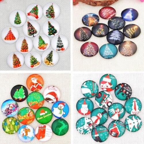 Mixed 18MM Christmas Tree Glass Snap Button Jewelry Charm Fit For DIY Snap Accessories Jewelry For Christmas Gift