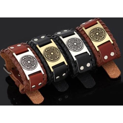 Axe leather amulet bracelet -adjustable size 19-26 cm