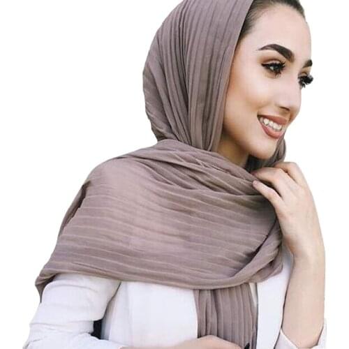 CS094 Maxi Long Muslim Hijabs Turkey Arab Women Turban Breathable Chiffon Scarf Horizontal Ripples Jersey Shawls 180*85CM