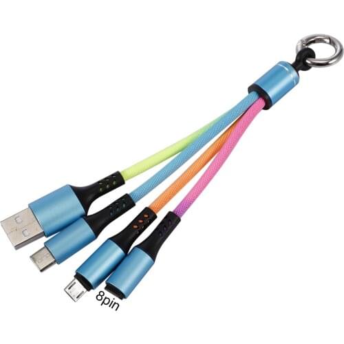 Universal 3 in 1 Charging Cord Powerful Braided Data Cord Kechain USB Cable Type-C